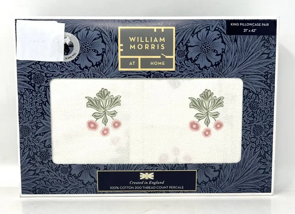 William Morris Woodland Coral King Pillowcases 2 Cotton Percale NIP Pair NWT